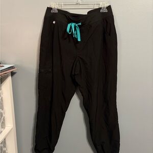 Figs Women’s Black Joggers with Teal Drawstring